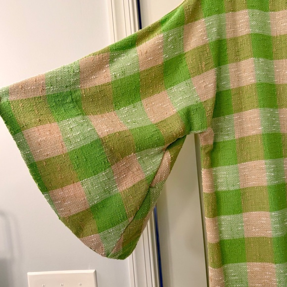 La Vie Style House Green Haze Tweed Check Caftan/Dress, O/S, Like New - Picture 5 of 6